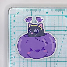 Load image into Gallery viewer, Purple Pumpkin Cat Sticker
