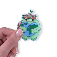 Load image into Gallery viewer, Kawaii Sasquatch Go Green Earth Sticker, Environmental, Save the Planet, Chibi Cartoon
