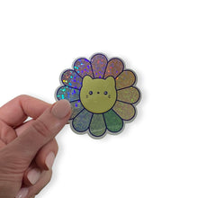 Load image into Gallery viewer, Glitter Rainbow Cat Daisy Sticker
