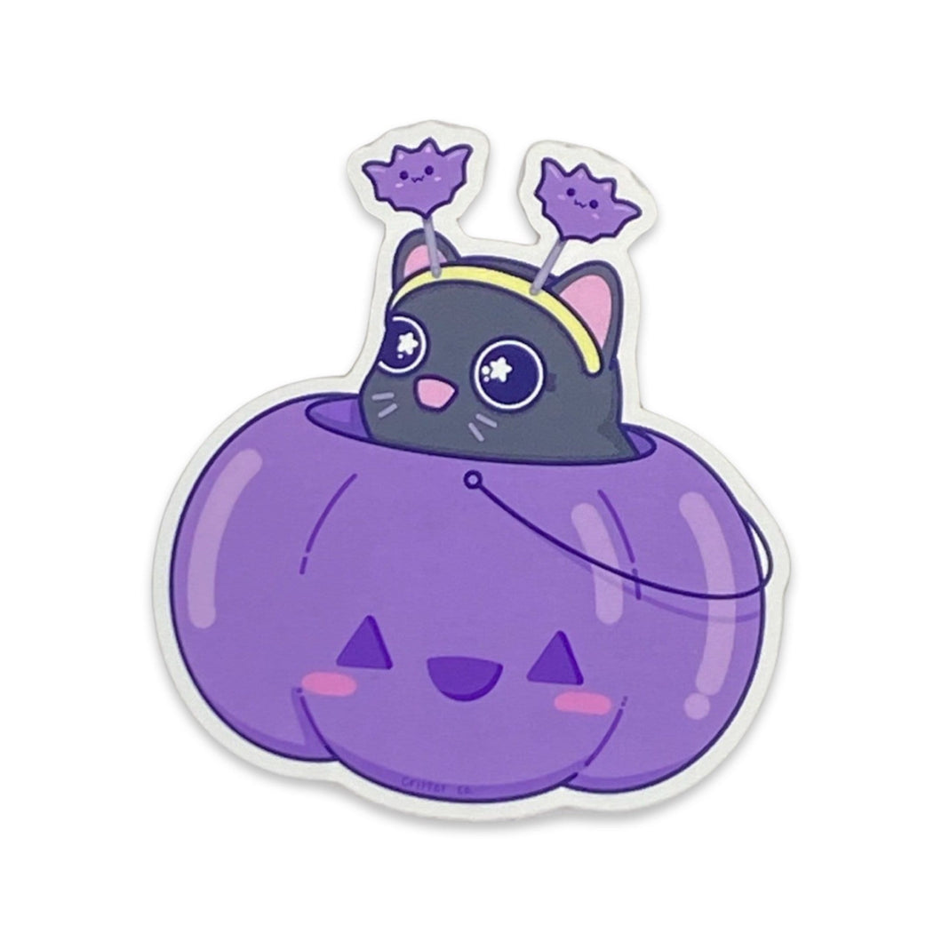 Purple Pumpkin Cat Sticker