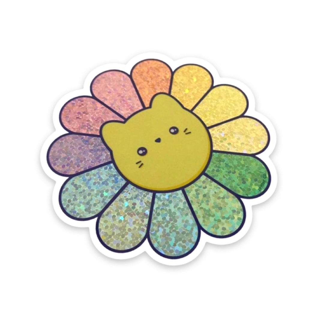 Glitter Rainbow Cat Daisy Sticker