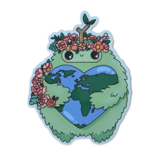 Kawaii Sasquatch Go Green Earth Sticker, Environmental, Save the Planet, Chibi Cartoon